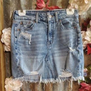 American Eagle Outfitters Light Blue Distressed Mini Skirt